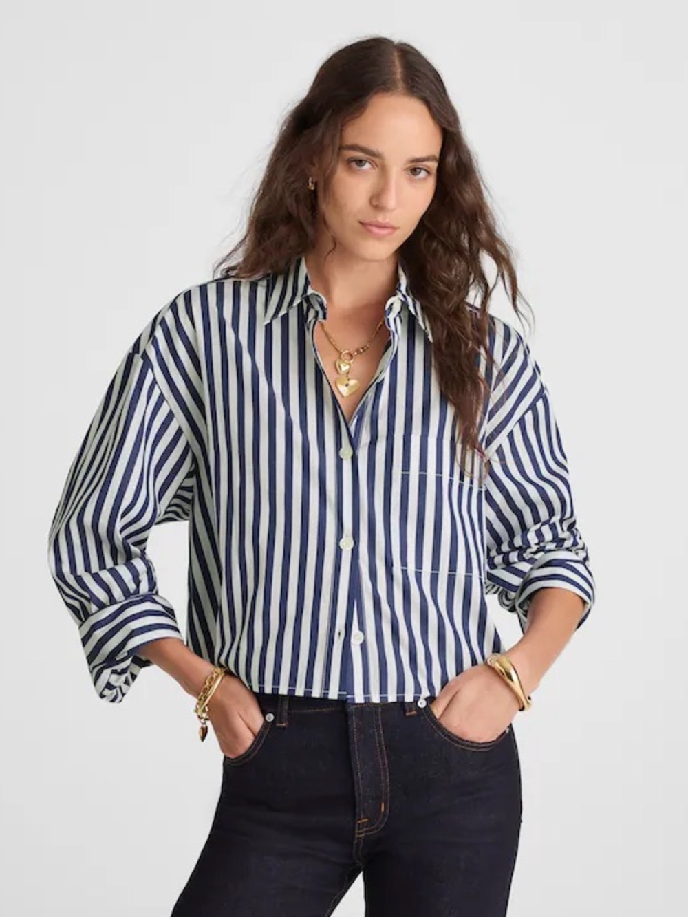 Madewell Navy and White Striped Button-Down Shirt